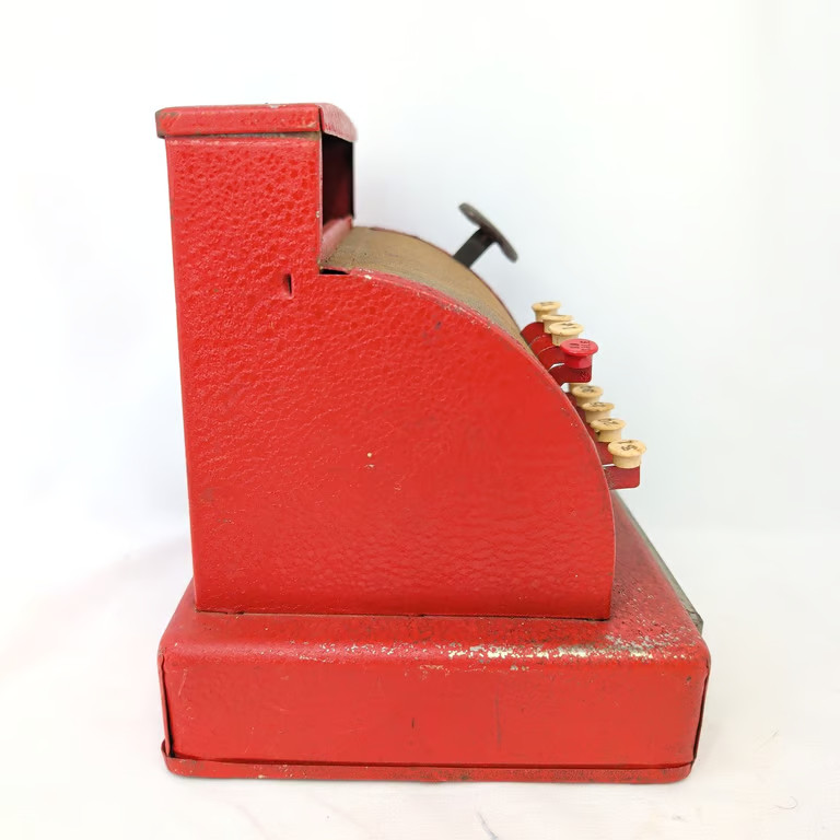 как выглядит Vintage Tom Thumb Cash Register Western Stamping Co Red Pressed Steel Toy Body фото