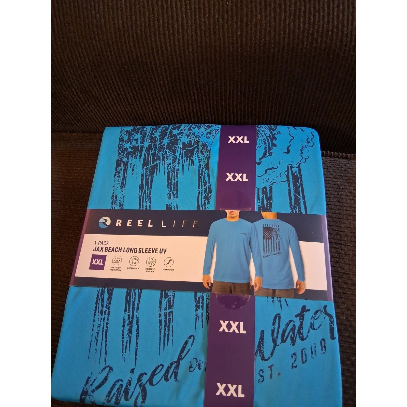 Reel Life UV Shirt Mens 2XL Blue Long Sleeve UPF 50+ Fishing Jax Beach NEW!