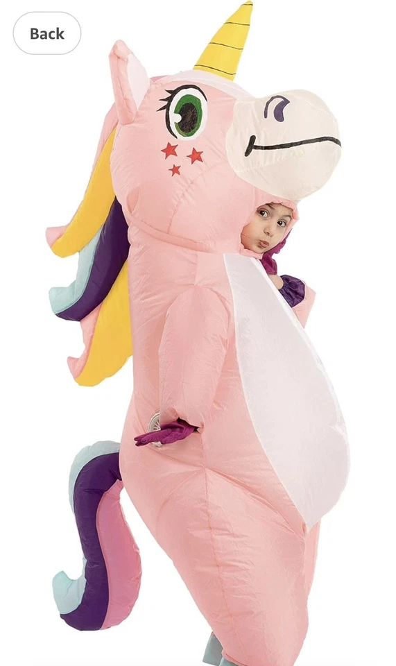 Disfraz inflable unicornio rosa con ventilador, talla infantil 4-6, talla única para la mayoría Foto 3 de 4