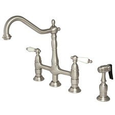 Kingston Brass KS1278PLBS Heritage 8" Kitchen Faucet with Brass Sprayer, Brus...