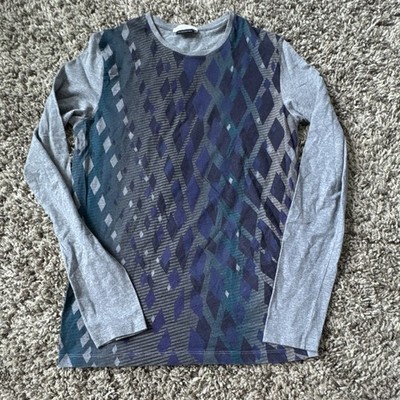 Versace Collection Men's M Crewneck Pullover Sweater Argyle Cotton Knit Gray