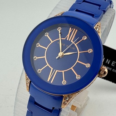 Anne Klein Quartz Watch AK/2388 Women Blue Ceramic Rose Gold Tone