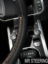 FOR RENAULT MIDLUM TRUCK TRUE LEATHER STEERING WHEEL COVER BEIGE DOUBLE STITCH