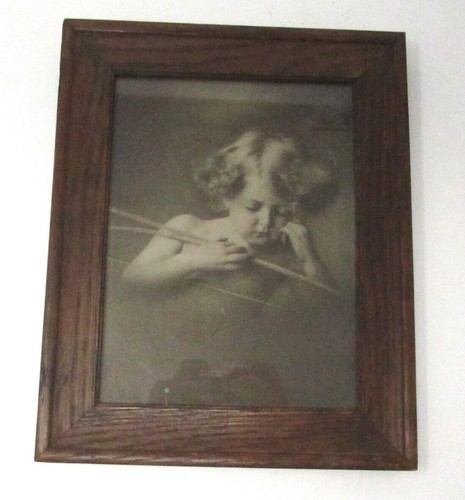 Antique Vintage Cupid Asleep MB Parkinson Novelty Print in Wooden Frame - Picture 3 of 6