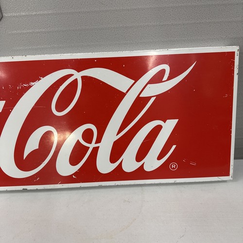 Original 1970-80’s Enjoy Coca Cola Metal Sign 36”x10” Coke Cooler Banner Stand 1 - Picture 4 of 13
