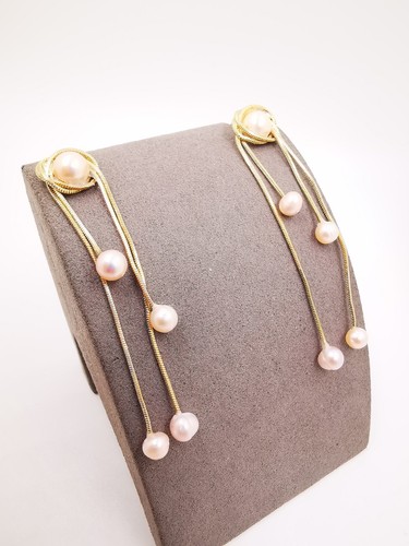 9ct Gold Plated Seawater Pearl Dangle Drop Flows Earrings Birthday Gift - Picture 7 of 11