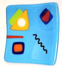 Sky Blue Glass Trinket Dish Square 4.5"X4.5" MultiColor Designs PreOwned 