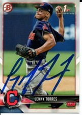 Lenny Torres Cleveland Indians 2018 Bowman Draft Rookie Signed Card