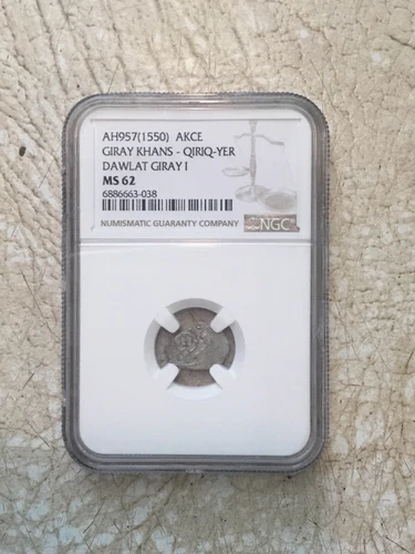 MONGOLIA Crimean Tater Dawlat Giray I 1550 Akce NGC MS62 2 SILVER 1/4# Coin Lot