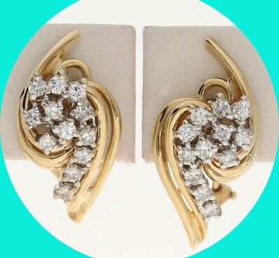 Diamant Paisley Ohrhänger 0,70 kt 14 Karat Gelbgold 3/4 Zoll lang