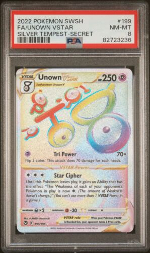 Unown V Star 199/195 Rainbow Secret Raro Plata Tempestad Pokémon JCC PSA 8 - Imagen 1 de 2