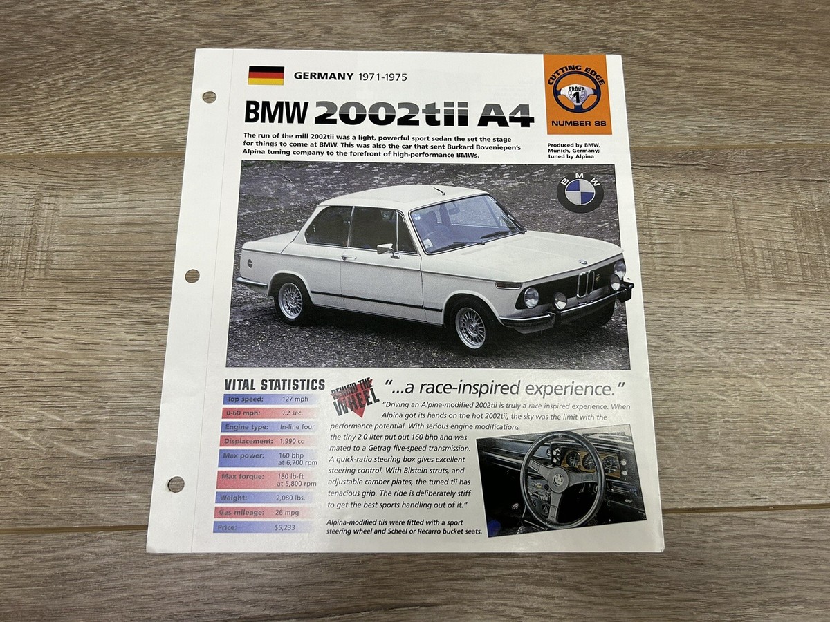 Hot Cars Cutting Edge 1971-1975 BMW 2002tii A4 Folder Brochure