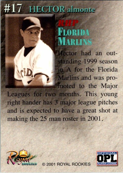 Hector Almonte Marlins 2001 Royal Rookies Throwbacks Autograph #17