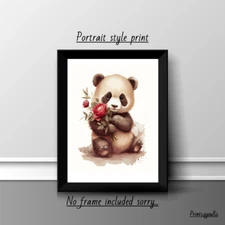 PANDA FLOWERS A4 PRINT PICTURE POSTER WALL ART HOME DECOR UNFRAMED  NEW GIFT