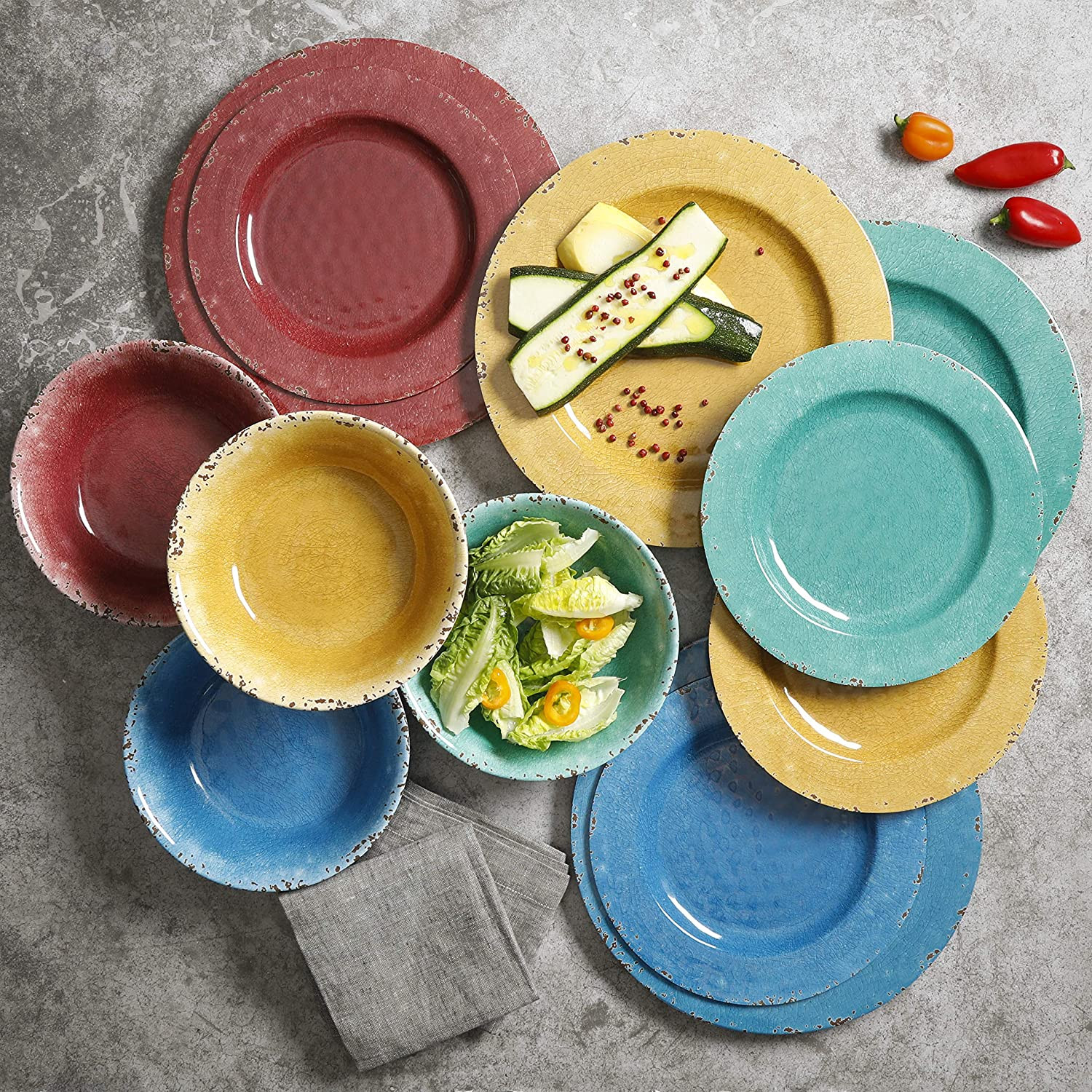 Gibson Home Gibson Melamine Dinnerware Set, Service for 4 (12Pc), Golden Yellow