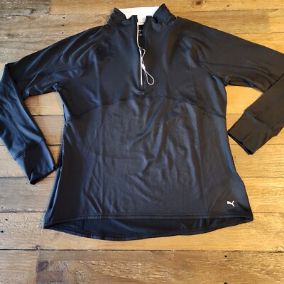 PUMA Golf Ladies Athletic Quarter-Zip Pullover Jacket, Quick Dry Black Sz Large