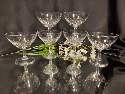 6 Val St. Lambert Cris-Cross Cut Luxury Crystal Champagne Coupes Glasses VAS8 - Picture 2 of 7