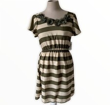 Charming Charlie Womens Olive Striped Cap Sleeve Mini Dress Small