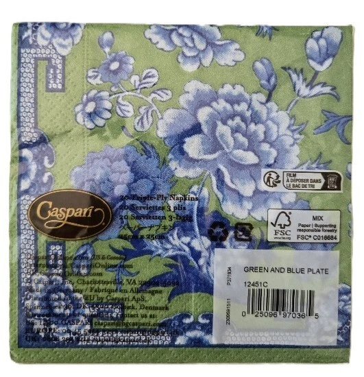 Бумажные салфетки Caspari 12451c зеленые и синие 20 штук коктейльные салфетки - Изображение 3 из 4