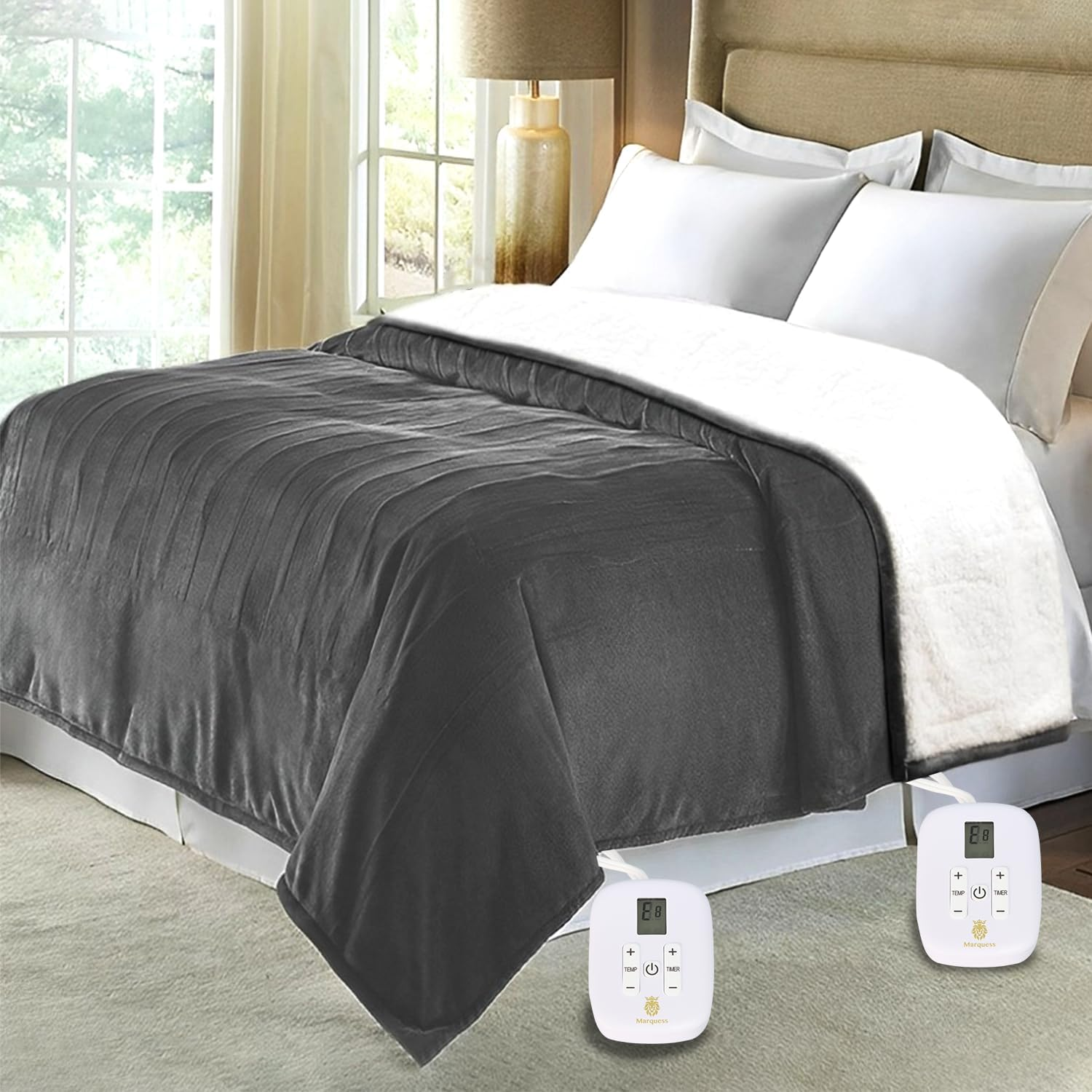 King Size Electric Blanket with Dual Control,Flannel Sherpa Washable and Comfort