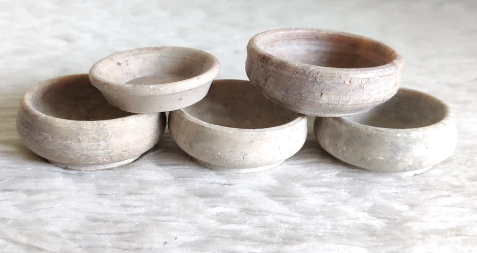 Antique Primitive Handmade Stone Bowl For Sauces Kitchen Collectible 5Pcs STO411 - Image 2 of 4