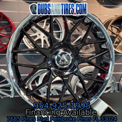 24 Inch Azad AZV02 Gloss Black Chrome Lip Wheels Staggered 24x9