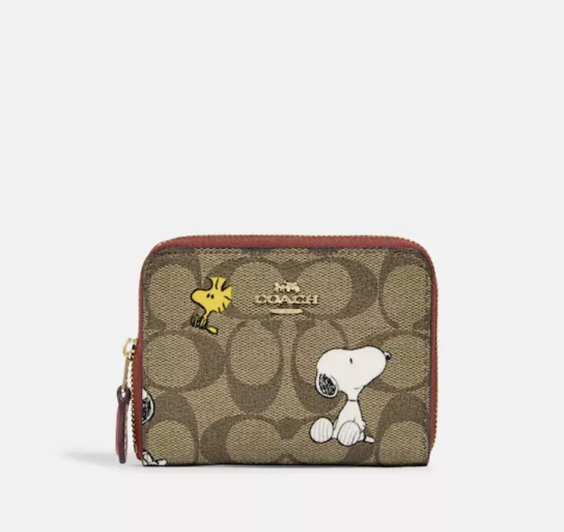 Coach X Peanuts Small Zip Around Wallet In Signature Canvas Snoopy