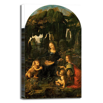 da Vinci Jungfrau der Felsen Bild Druck Leinwand Gemälde Rahmen Wohnkultur