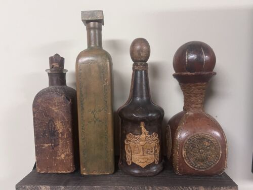 Vintage Italian Leather Wrapped Bottles - Nice And Intricate Decorations