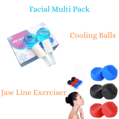 Jawline Exerciser Jaw Trainer & Cooling Ice Globes Facial Massager Multi Pack