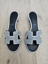 NWB Hermes Oasis Gris Argent Crystal sandals EU Size 36.5 MSRP $1150