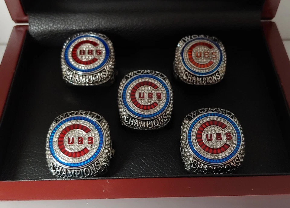 Chicago Cubs - Juego de 5 anillos Serie Mundial 2016 con caja de exhibición de madera. Baez Bryant Foto 4 de 4