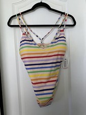 Gibson Latimer Rainbow Stripe Cross Back Swimsuit Size S