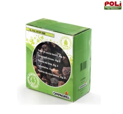 OMPAGRILL SASSI DI ROCCIA LAVICA PER GRILL E BARBECUE CONFEZIONE 3KG BASSA FUMOSITA'