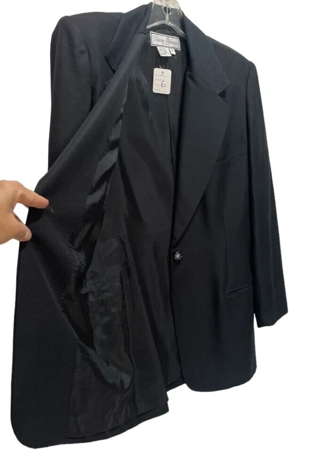 Блейзер Diane Gilman 100% шелк черный на одной пуговице с вырезом на лацкане размер 6 - Изображение 3 из 4