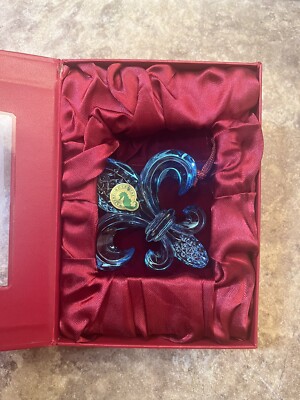 Waterford Aqua Crystal Fleur de Lys Ornament 2013 w/ Enhancer Hanger New in box