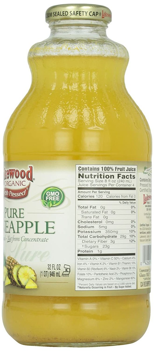 Lakewood Pure Pineapple Juice Organic Quart