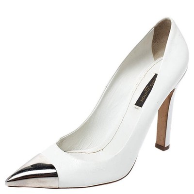 ルイヴィトン、ホワイトポインテッドトゥパンプス Louis Vuitton White Leather Urban Twist Pointed Toe Pumps Size 375