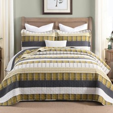Queen Comforter Set Cotton Quilts Queen Size Amber Green Black Bedding Plaid ...