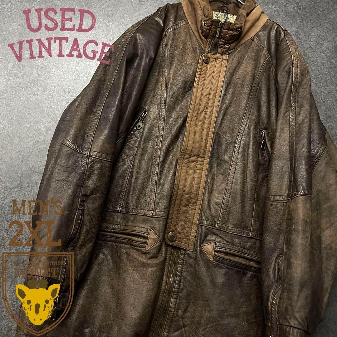 Vintage US Used Genuine Leather Jacket For Men Size 2XL