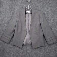 Calvin Klein Blazer Womens 8 Gray Open Front Jacket Long Sleeve Stretch Lined