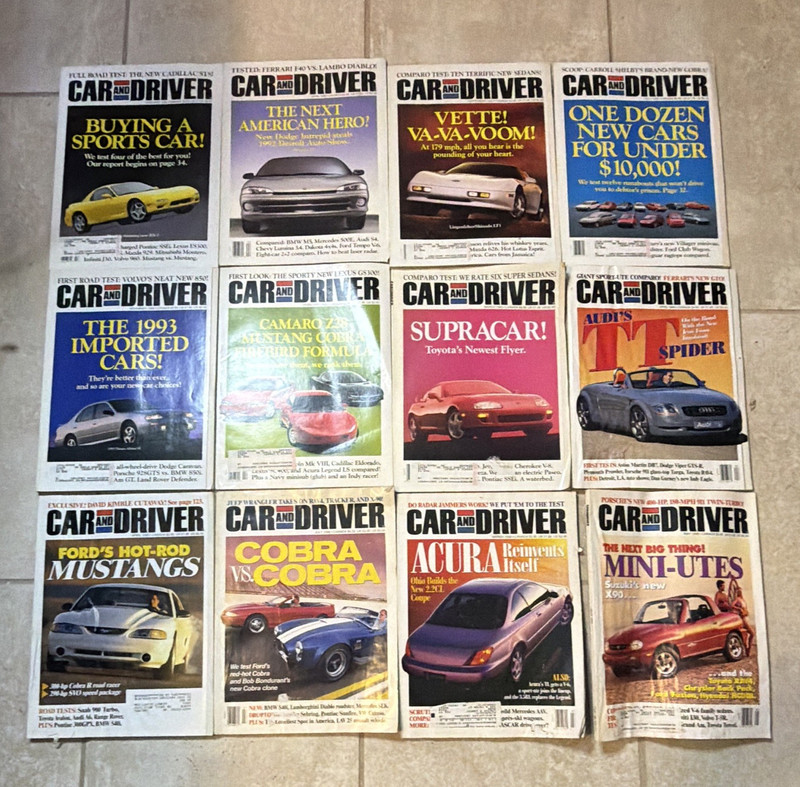 Car and Driver Lot of 12 Magazines Various Issues 1992 1993 1994 1995 1996