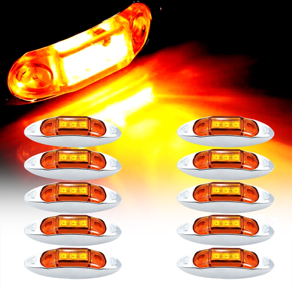 10X Amber 4" Marker Lights 3LED Truck Trailer RV Clearance Side Light Waterproof
