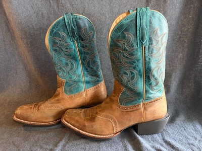 Cody James Western Cowboy Boots Mens 10.5 D Brown Turquoise Square Toe Leather