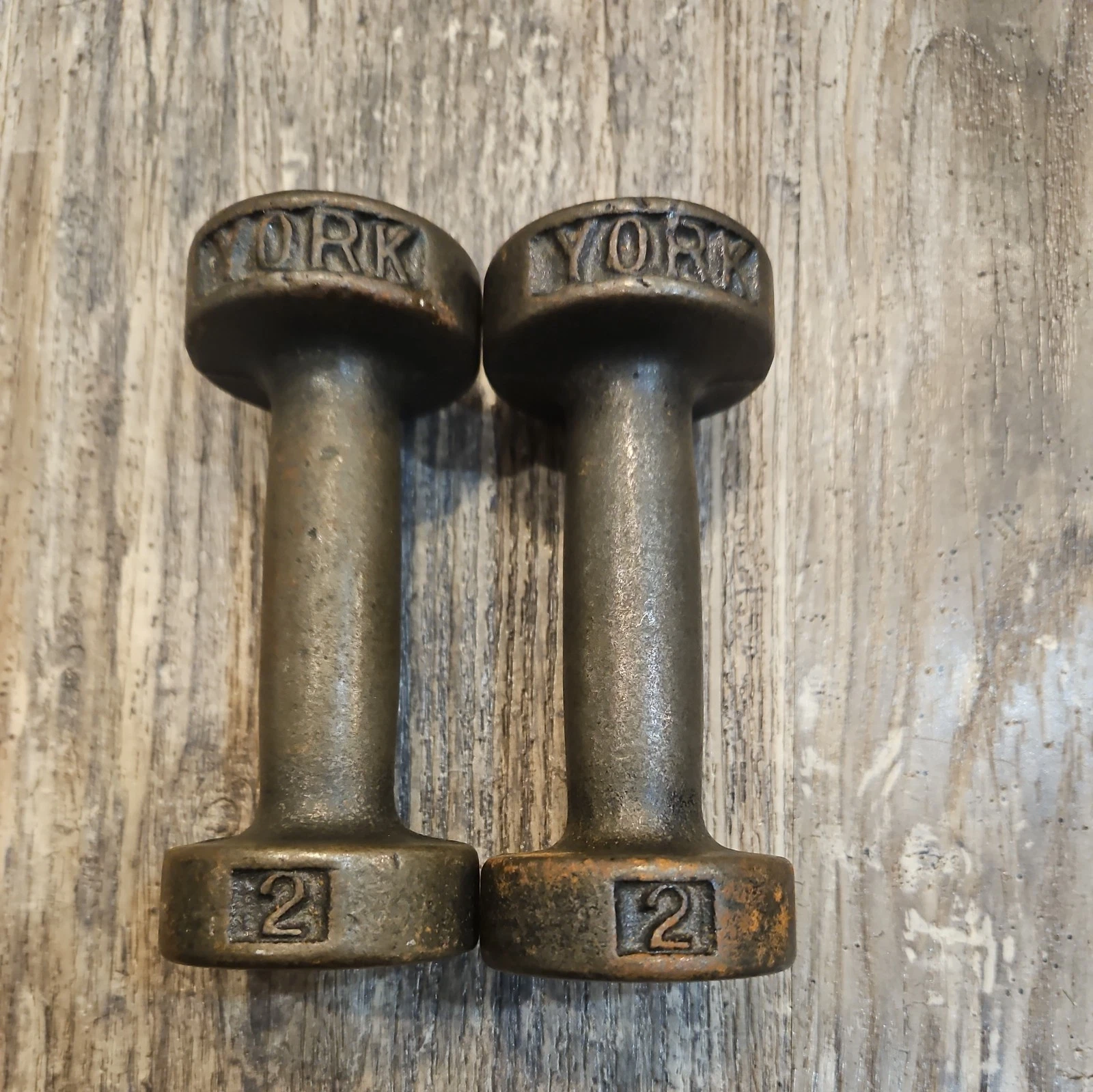 VINTAGE York 2 Lbs Cast Iron Roundhead Dumbbells