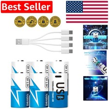 12000mWh USB-C Rechargeable D Batteries - Eco-Friendly Power Solution 6 Pack 