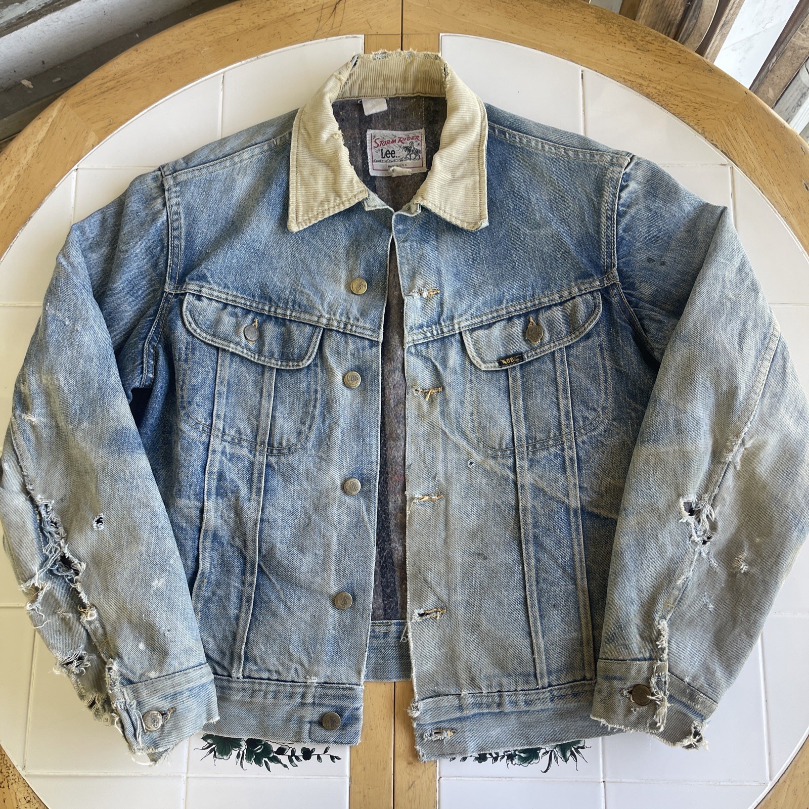 Vintage Lee Storm Rider Denim Jacket Medium USA Blanket Lined Chore Coat Thrash