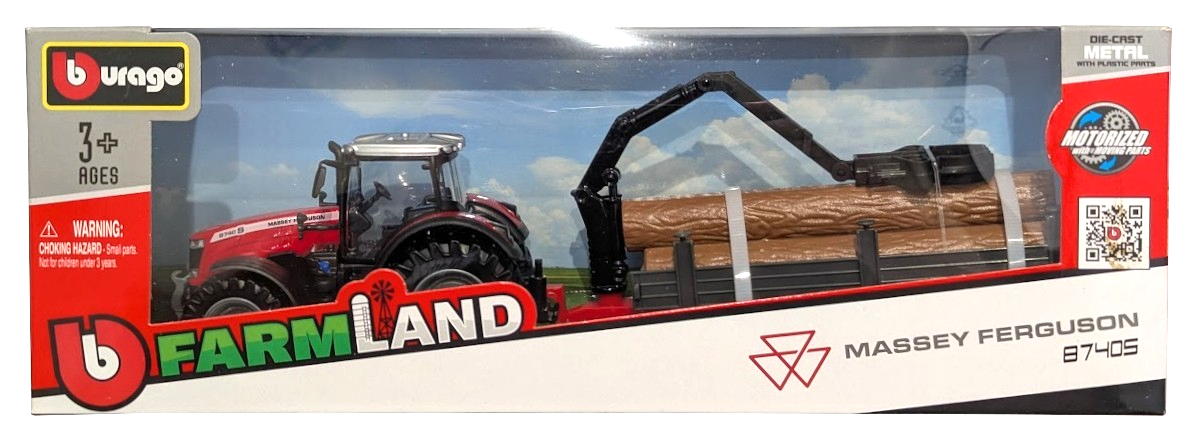 Bburago 18-31659 Massey Ferguson 87405 Tractor with Logging Trailer - BNIB