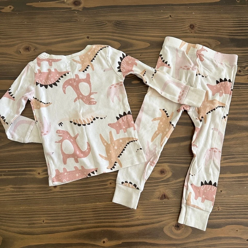 女孩旧海军恐龙印花睡衣套装白色粉红色尺寸 2T — 第 4/4 张图片