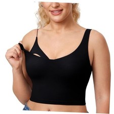 Women's Nursing Bras Longline Sports Breastfeeding V Neck Medium Black